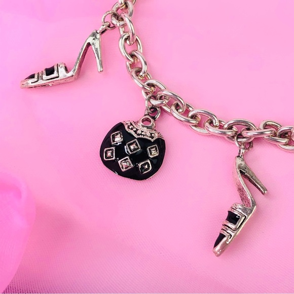 7 Charms Chain Bracelet 8" Designer Inspired Enamel Shoes Bag Purse Heart Arrow - Picture 5 of 8